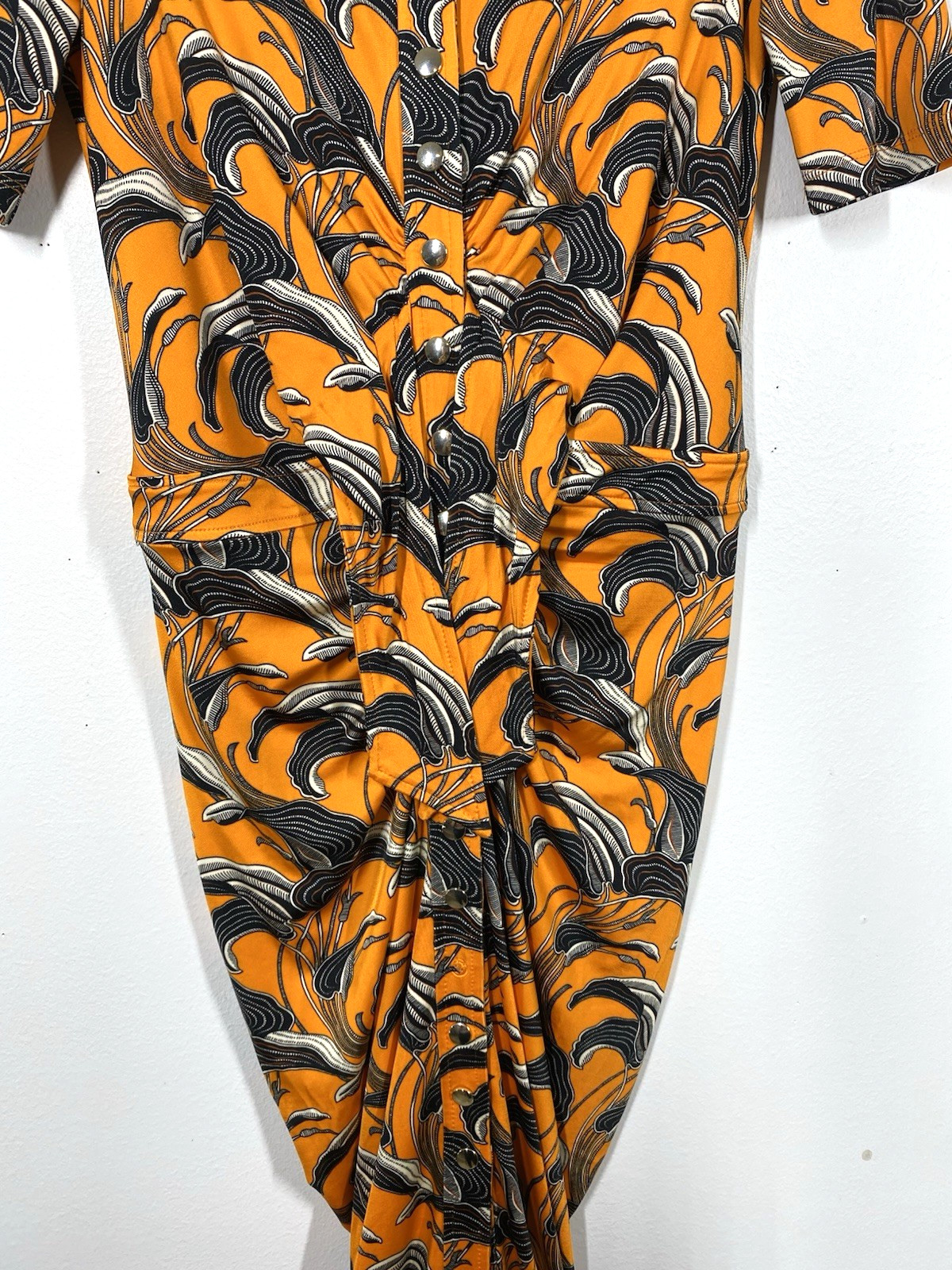 PACO RABANNE Orange Flower Printed Short Sleeve Collared Maxi Dress Size 38 NSC