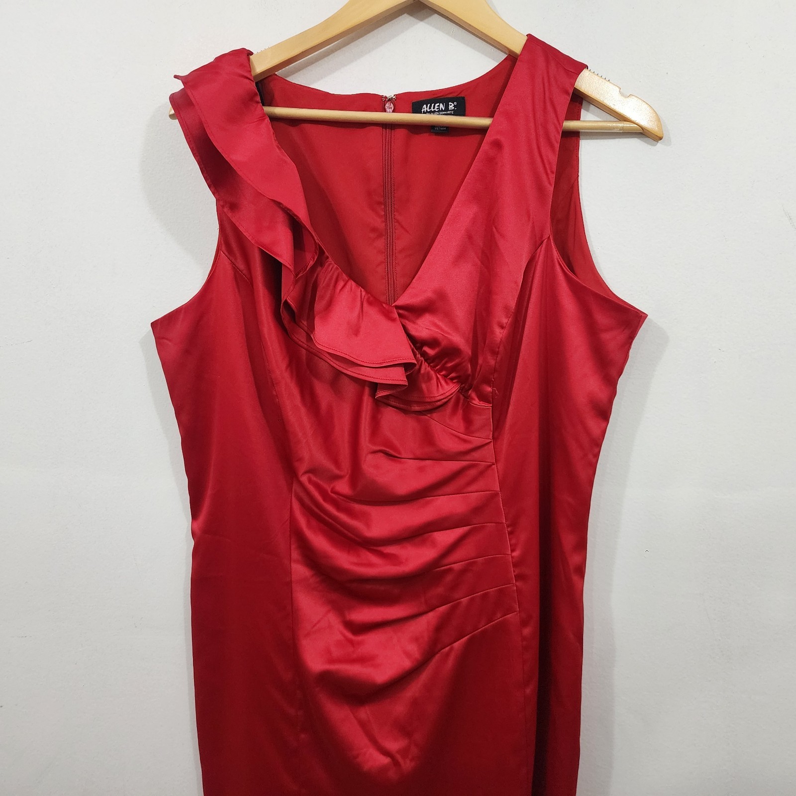 ALLEN B Allen Schwartz Red Satin Short Party Cocktail Dress Drape Back Size 16