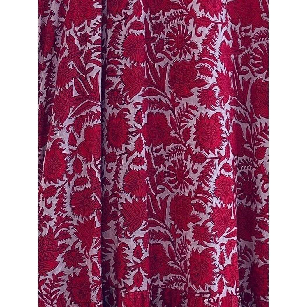 Cleobella Red Blue Print Halter Neck Tie Back and Belt Summer Dress Size Medium