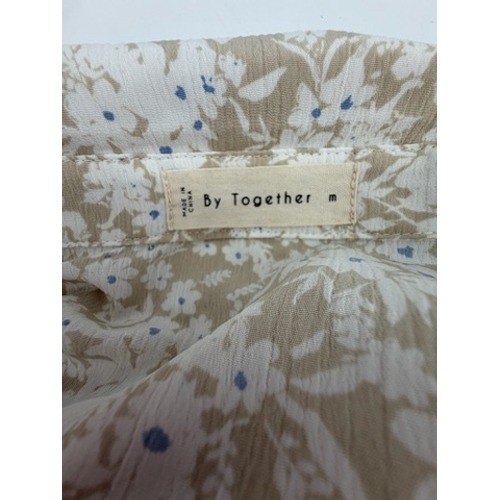 By Together Tan Floral Button Down Drawstring Waist Ruffle Mini Dress L5005 M