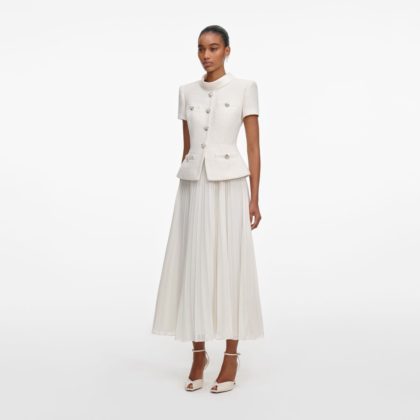 Self portrait CREAM BOUCLE COLLARED MIDI DRESS $ 750 Size US 2 UK 6