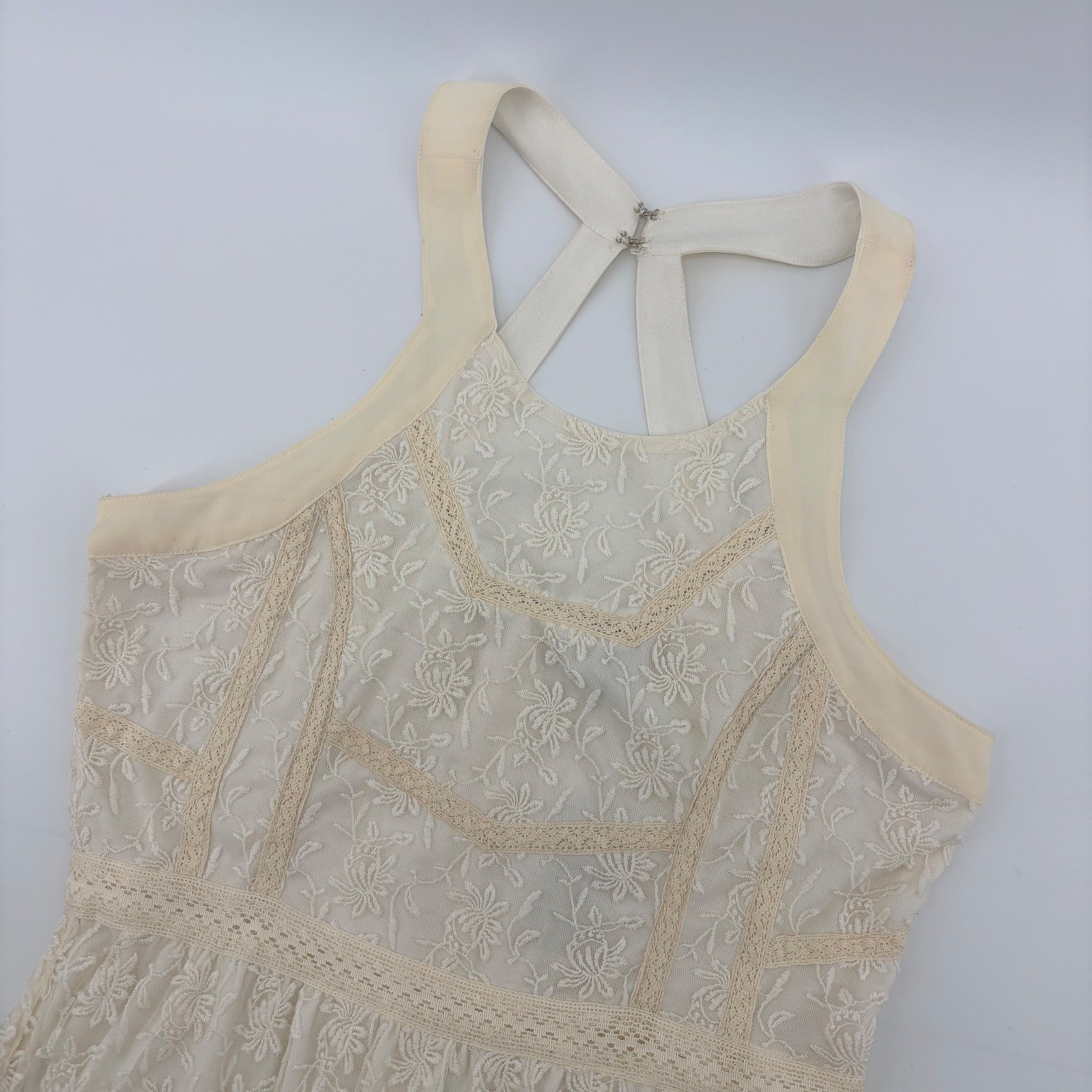 American Eagle Lace Mini Dress Womens 8 Cream Boho Crochet Strappy Back NWT