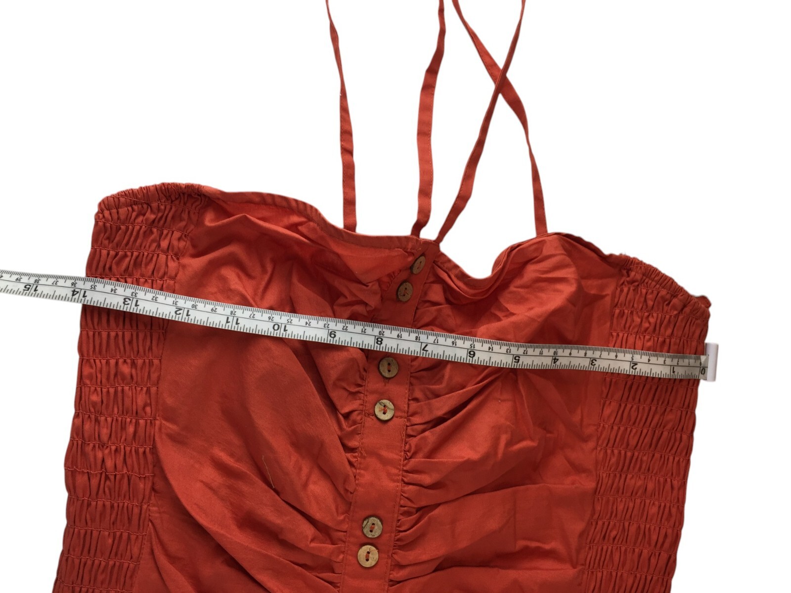 Free People Hold On Mini Dress Red Rust Size L Smocked Ruched Button Front NWT