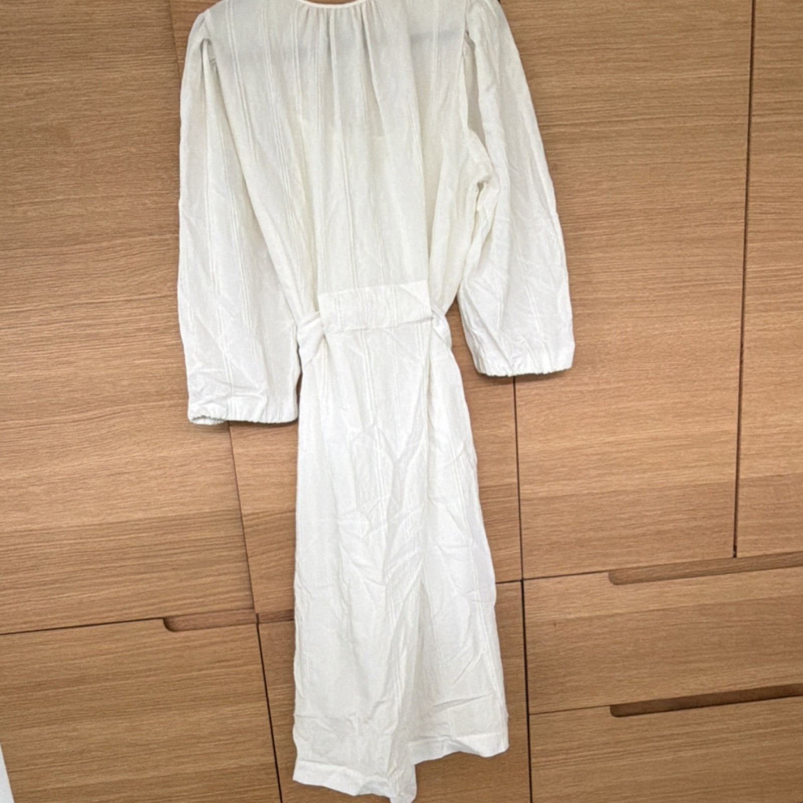 Baum und Pferdgarten Women’s White A-Line Midi Belted Puff Sleeve Dress 42