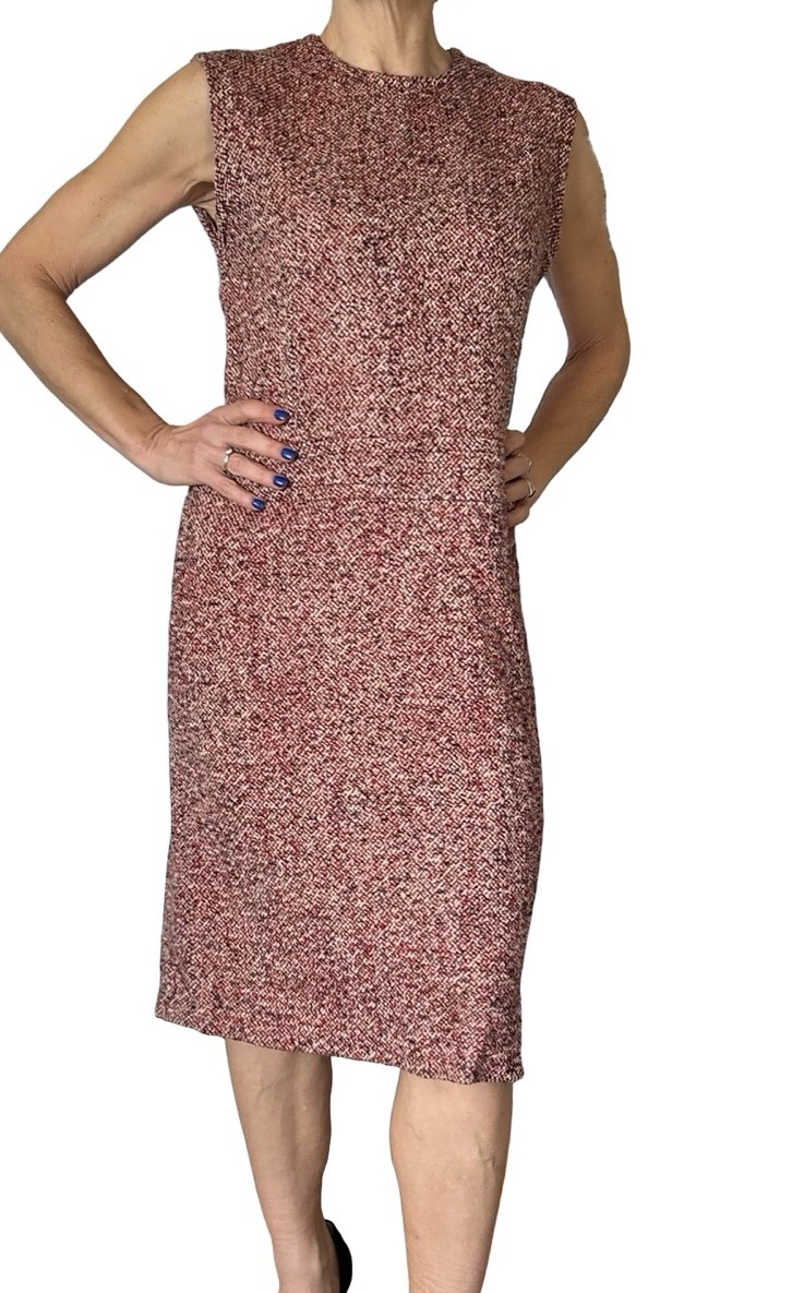 Cacharel Red Tweed Wool Alpaca Dress Sleeveless Shift Sheath Italy Women’s 6