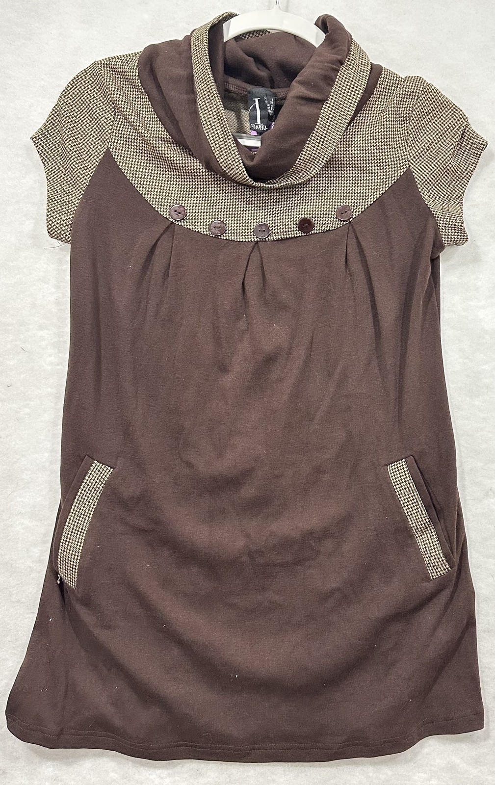 IZABEL LONDON Women’s Brown Houndstooth Cowl Neck Tunic Mini Dress Size US 4