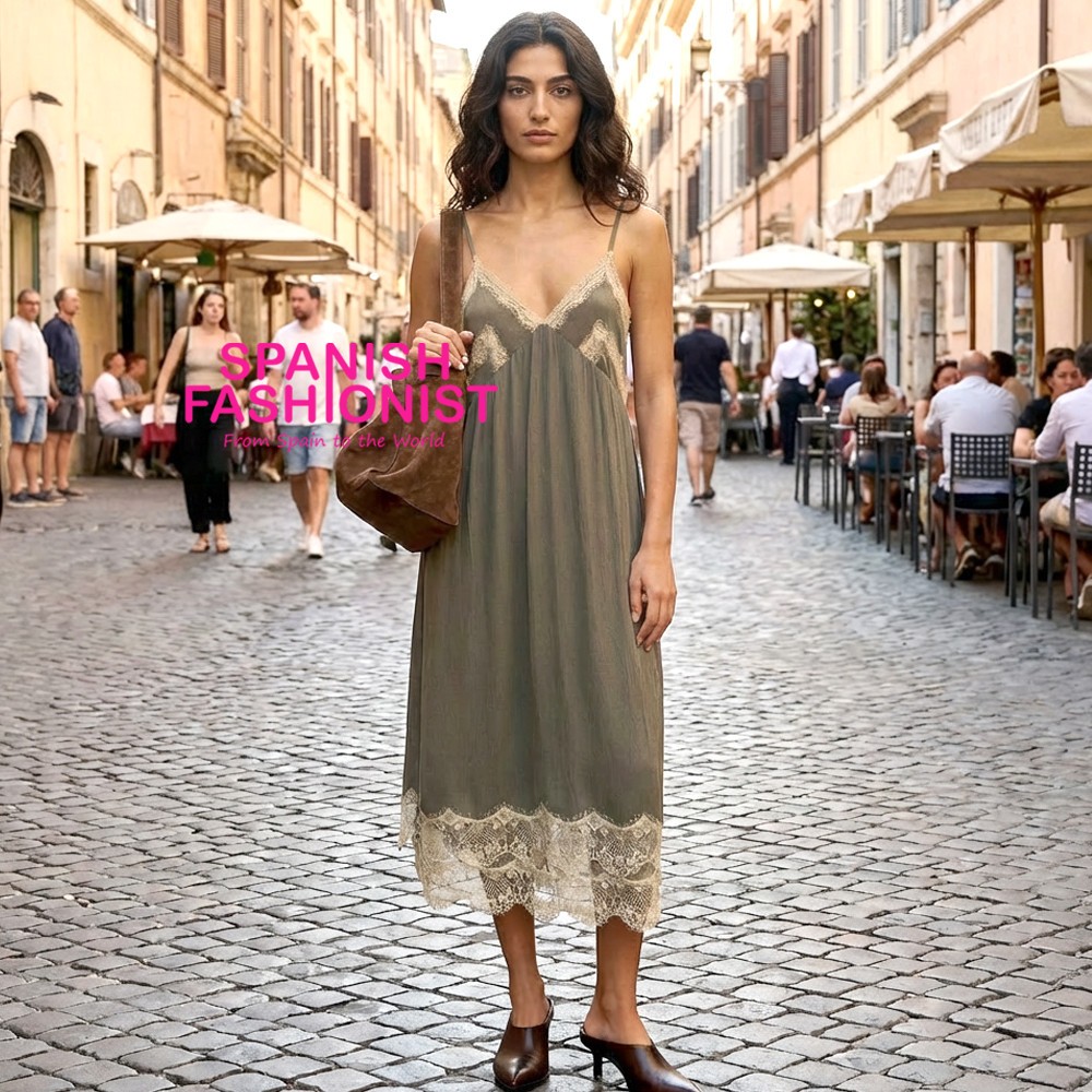 ZARA WOMAN SS26 Ecru / Khaki LACE SLIP DRESS ALL SIZES 7200/304/071
