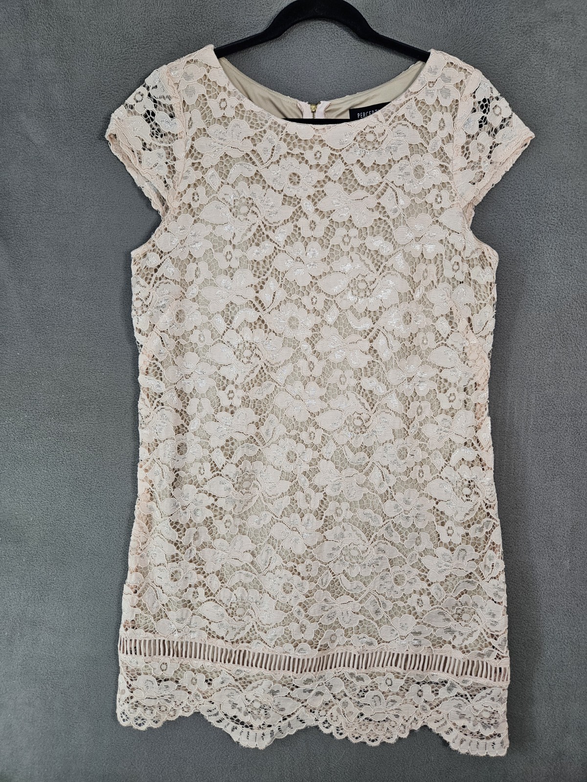Perceptions Petite PXL Croquet Midi Lace Dress Pink Blush Floral Cap Sleeve