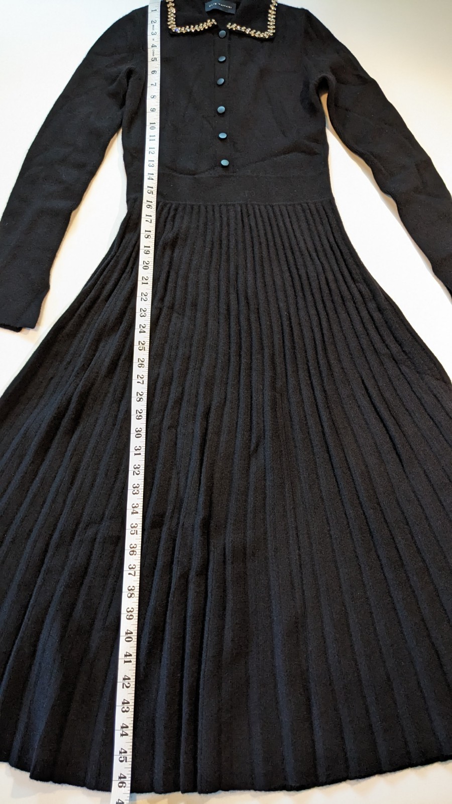 Elie Tahari Black Cashmere Crystal Collar Pleated Long Sleeve Dress XS $595 NWT
