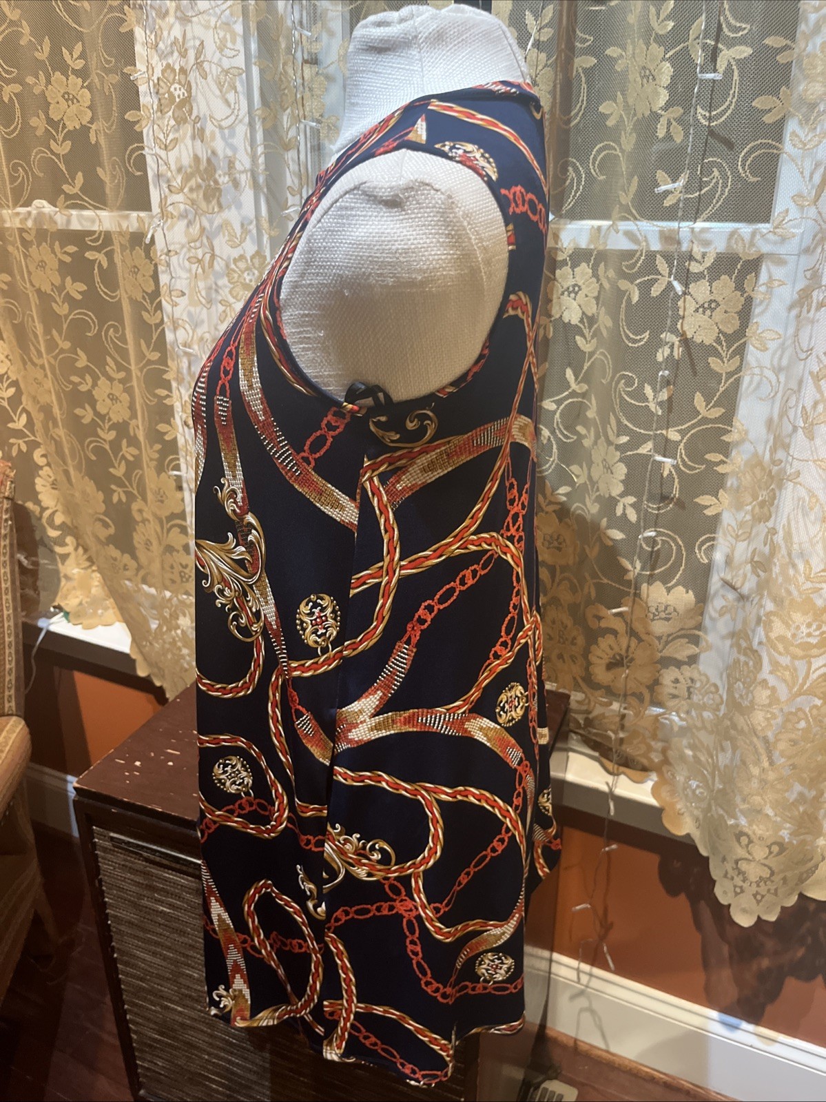 Apt 9 Womens Sz M Navy Chain Print Sleeveless Shift Dress Stretch Nautical