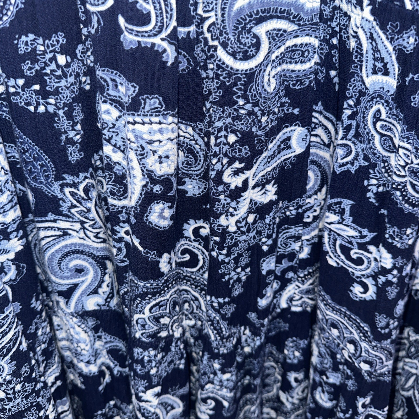 Catherines Plus Size 2X 22 24W Blue Shift Paisley Pleated Waist down Midi Dress