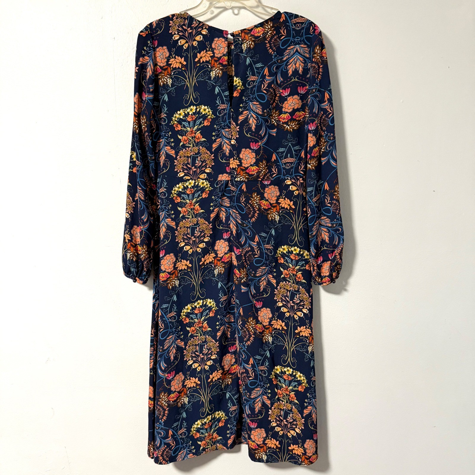 I. Madeline Garden Splendor Navy Floral Long Sleeve Midi Dress Women’s M Modest