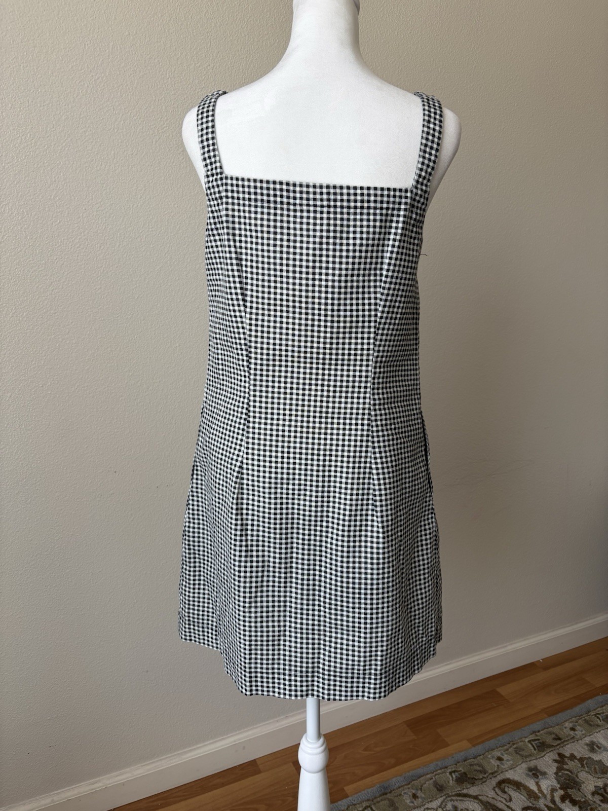Target Black White Gingham Square Neck Sleeveless Shift Mini Dress M