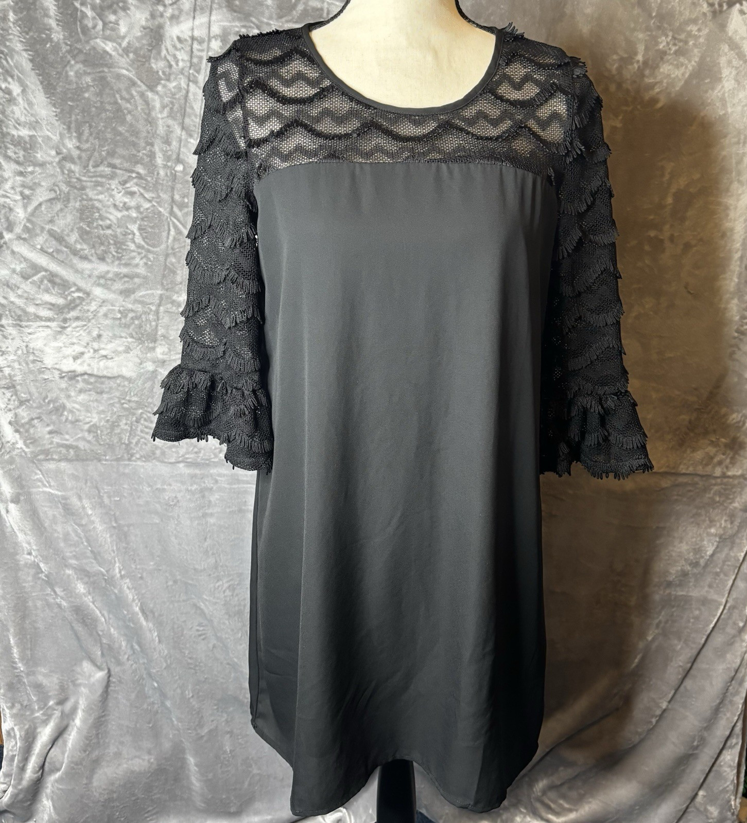 Pink Owl Dress Womens Medium Black Contrast Lace Keyhole Tie Cocktail Short