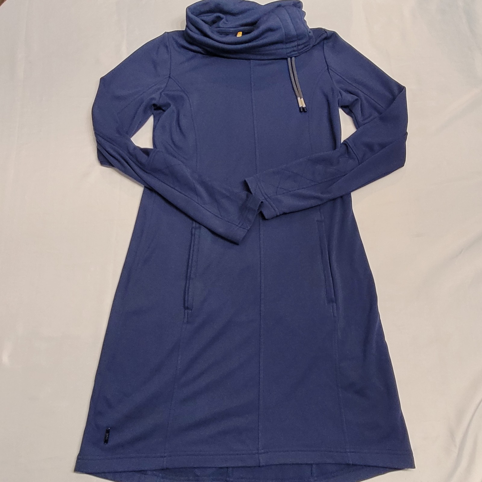 Lolë Cowl Neck Long Sleeve Dress Blue Athleisure Travel Yoga Tunic Pockets