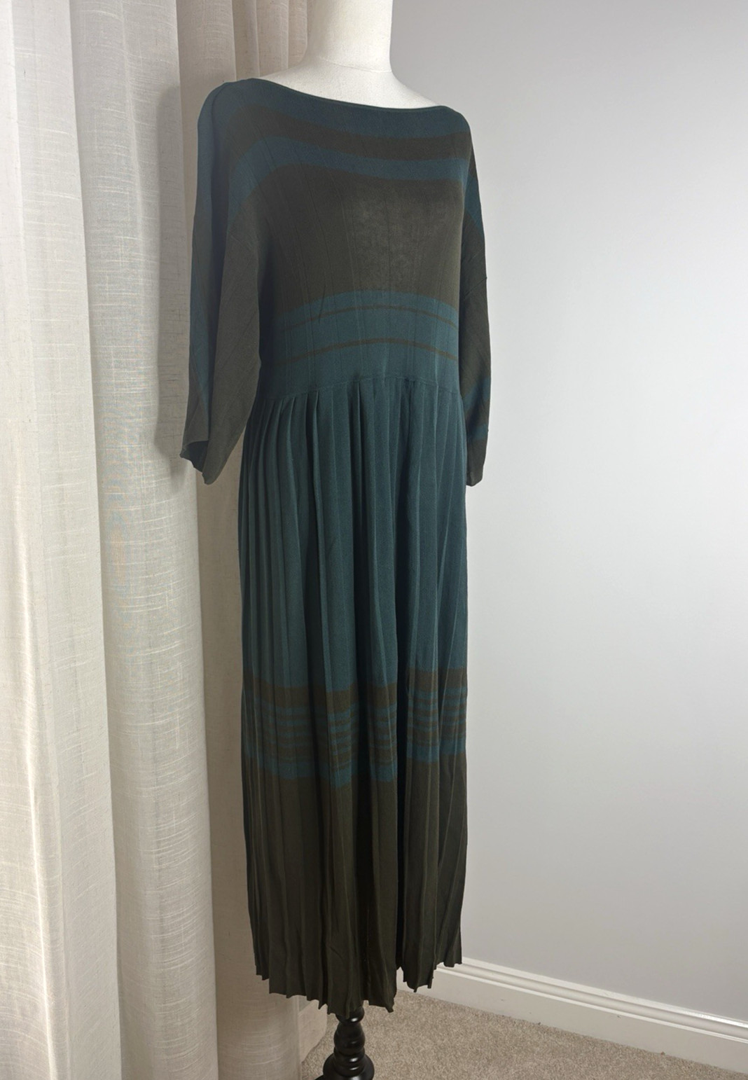 Scanlan Theodore Pleated Midi Dress Size S M Knit Oversized Boat Neck Brown