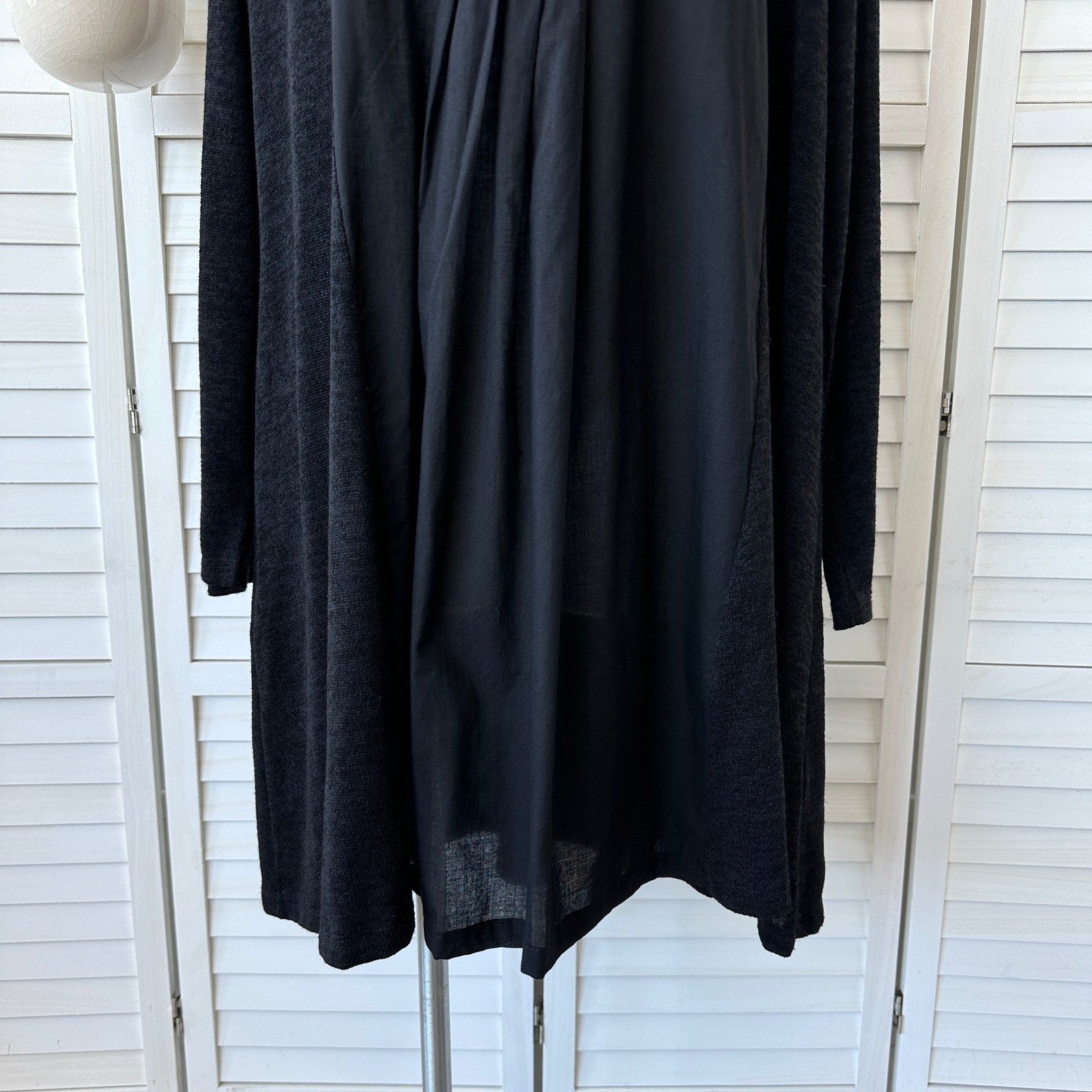 Gershon Bram Black Tunic Dress Long Sleeve Pleated Detail Lagenlook Size Large