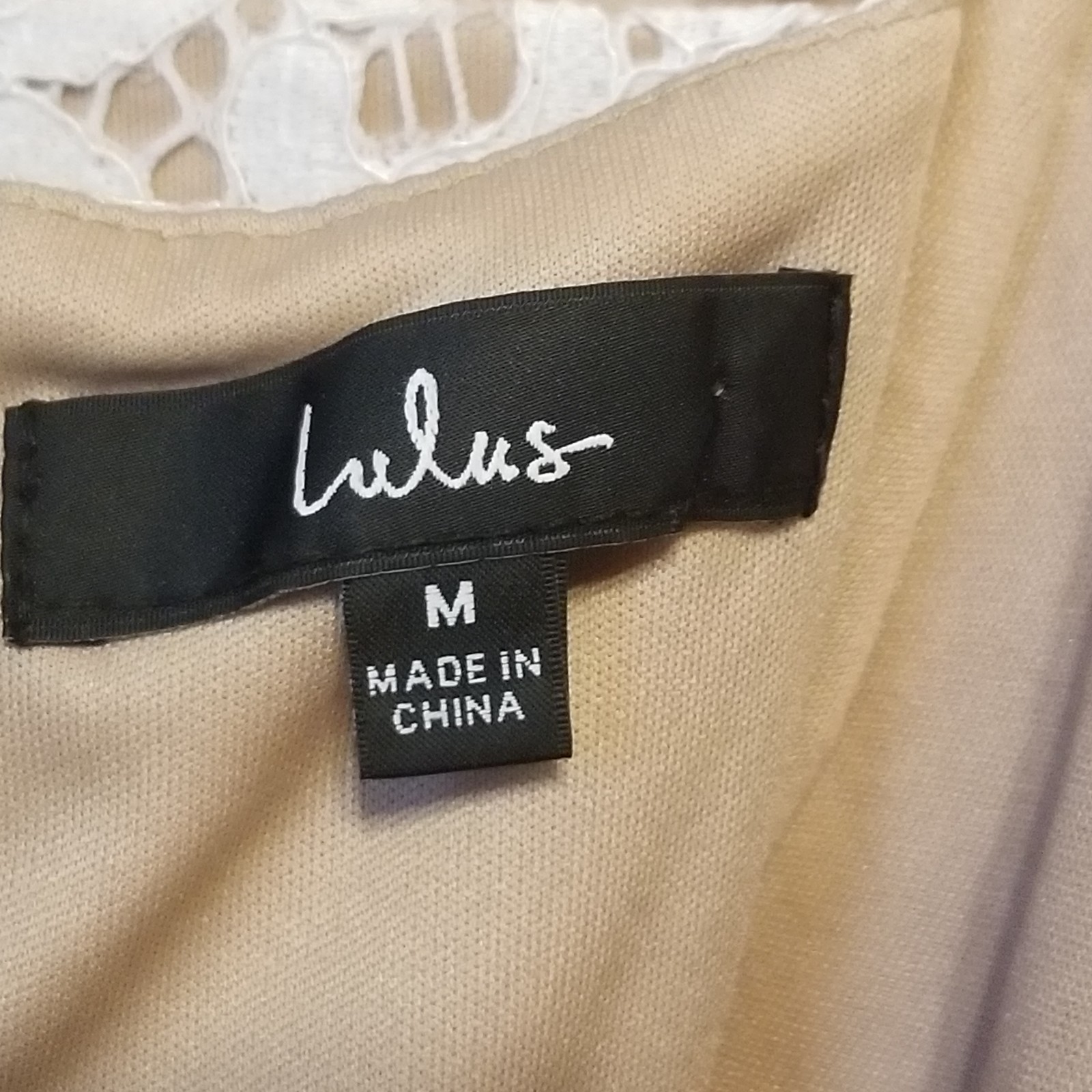 Lulus M Dress Knee Length White Lace Beige Lined Feminine Coquette Bridal Shower