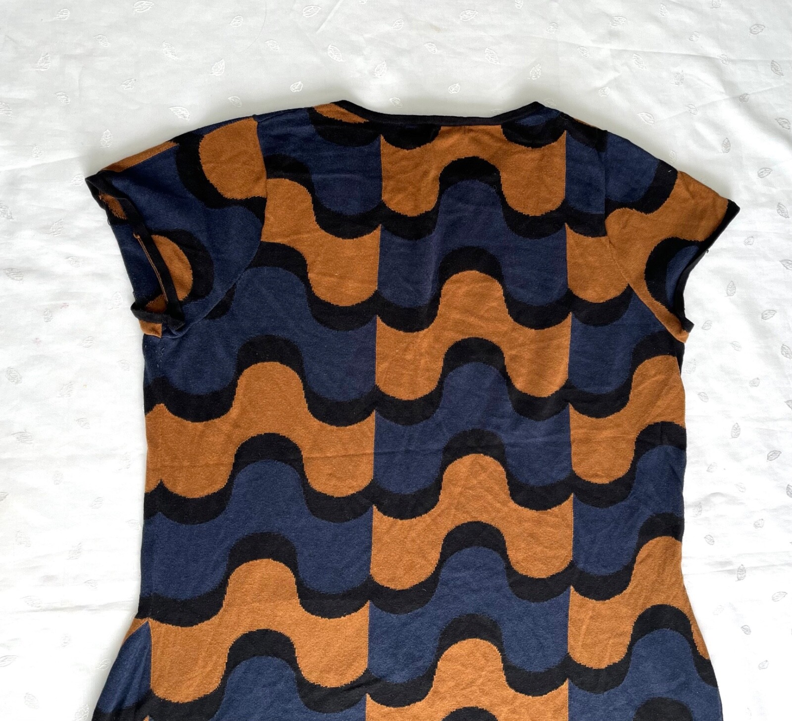 boden Geometric Cotton Viscose Cap Sleeve Knit Dress in Black Blue Brown Sze 18L