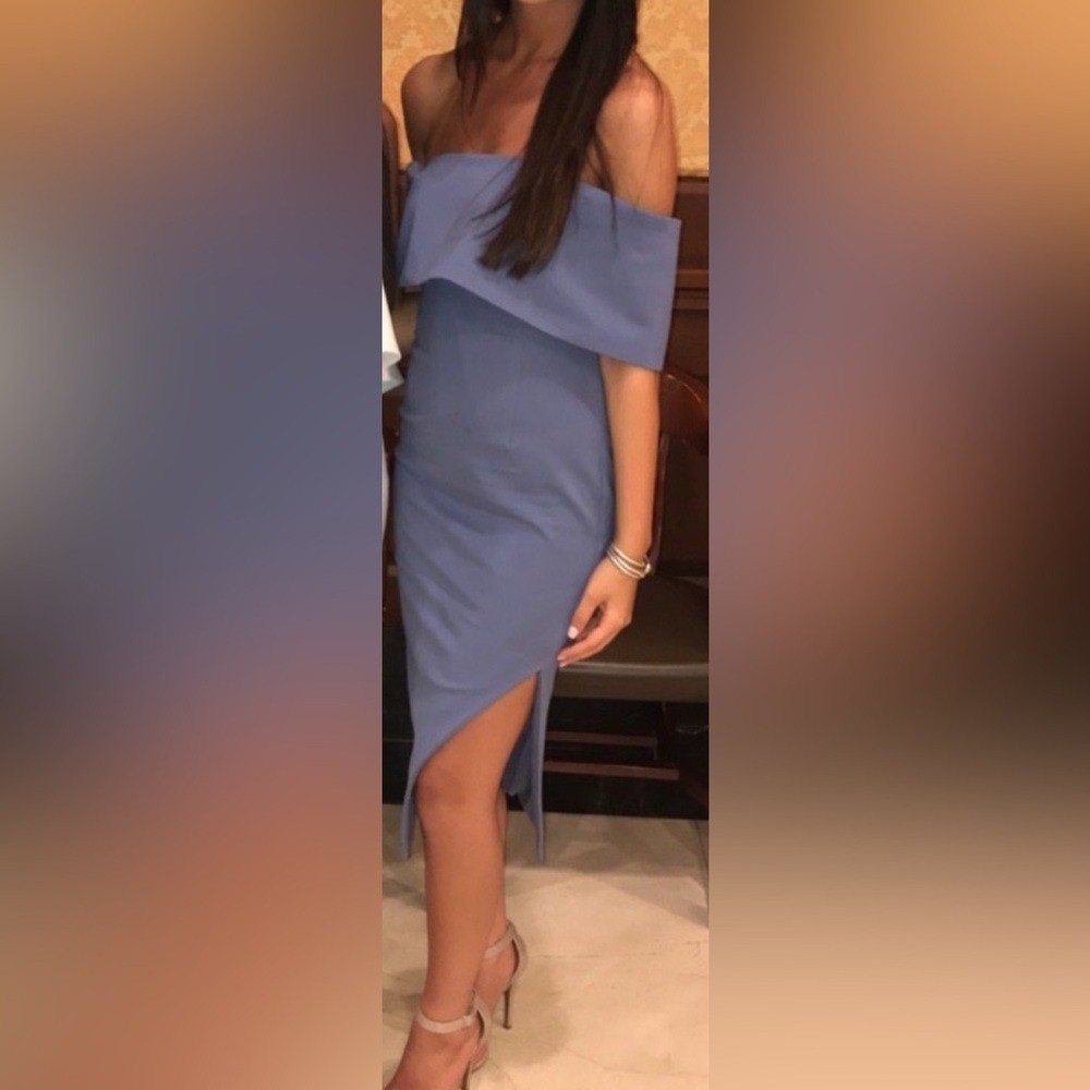 Lavish Alice Slate Blue Off Shoulder Side Split Blogger Fave Dress 12