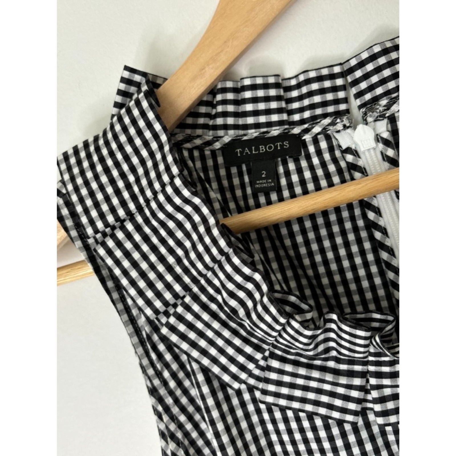 Talbots Gingham Black White Classic Holiday Neutral Timeless Dress Size 2 E72