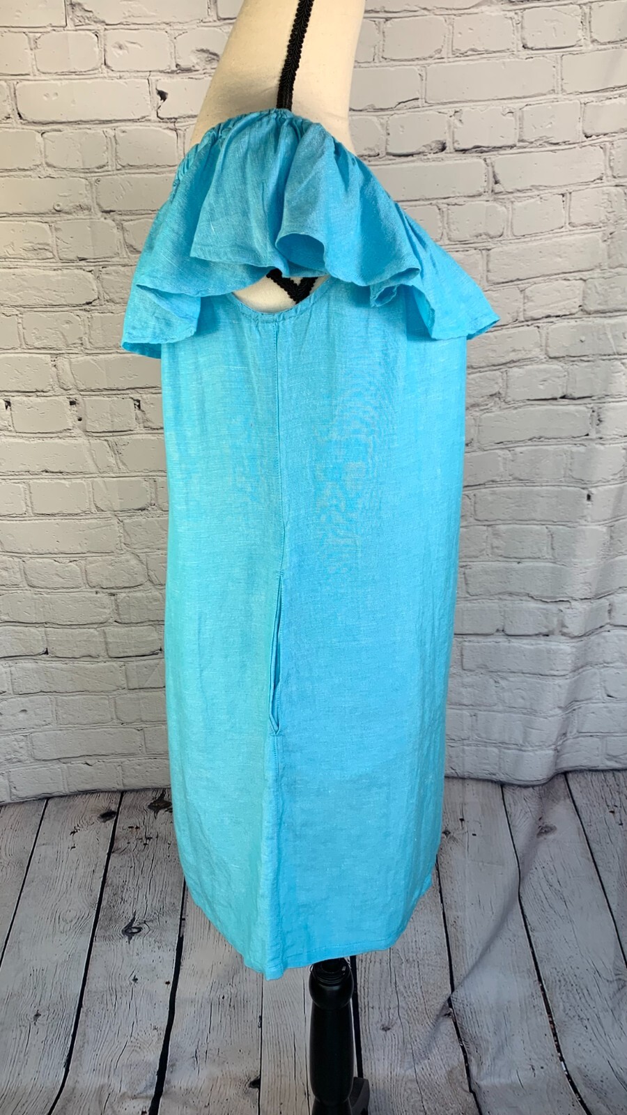 NEW Tommy Bahama Blue Linen Blend Off Shoulder Dress with Pockets Size XS