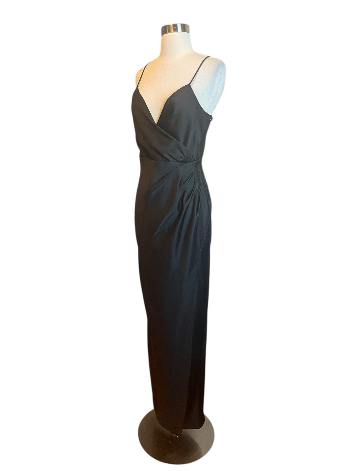 Anthropologie Freya Satin Charmeuse Dress Size 6 Black BHLDN