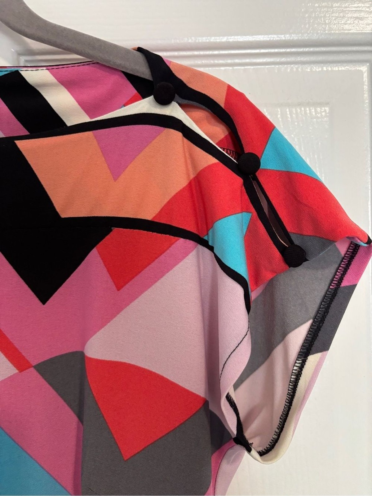 Donna Morgan Geometric Colorblock Shift Dress Pink Coral Teal Mod Print Size 2