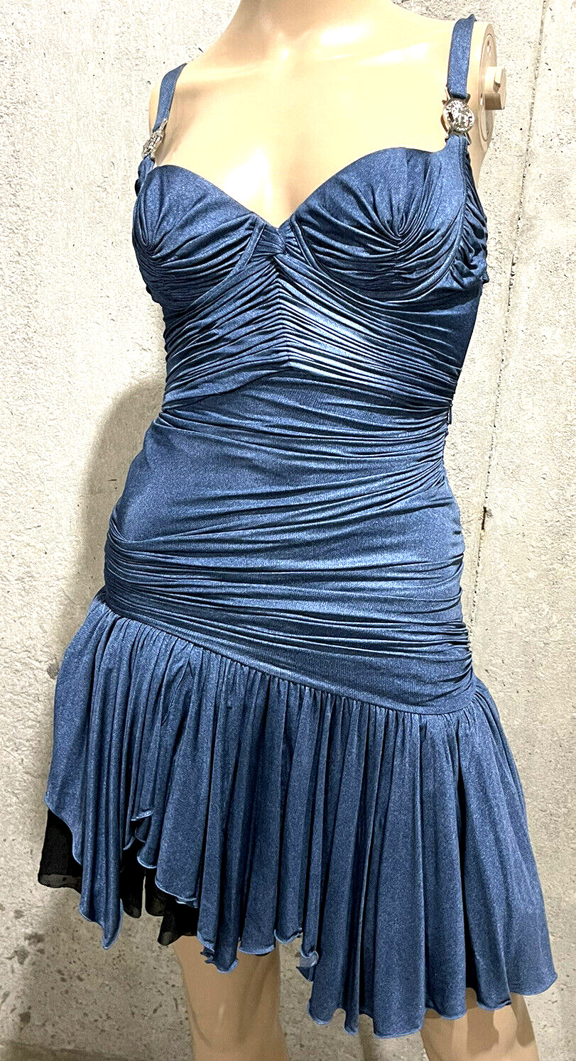 Gianni VERSACE Medusa Logo Embellished Wiggle Blue Cocktail Dress US 0 2 / IT 38