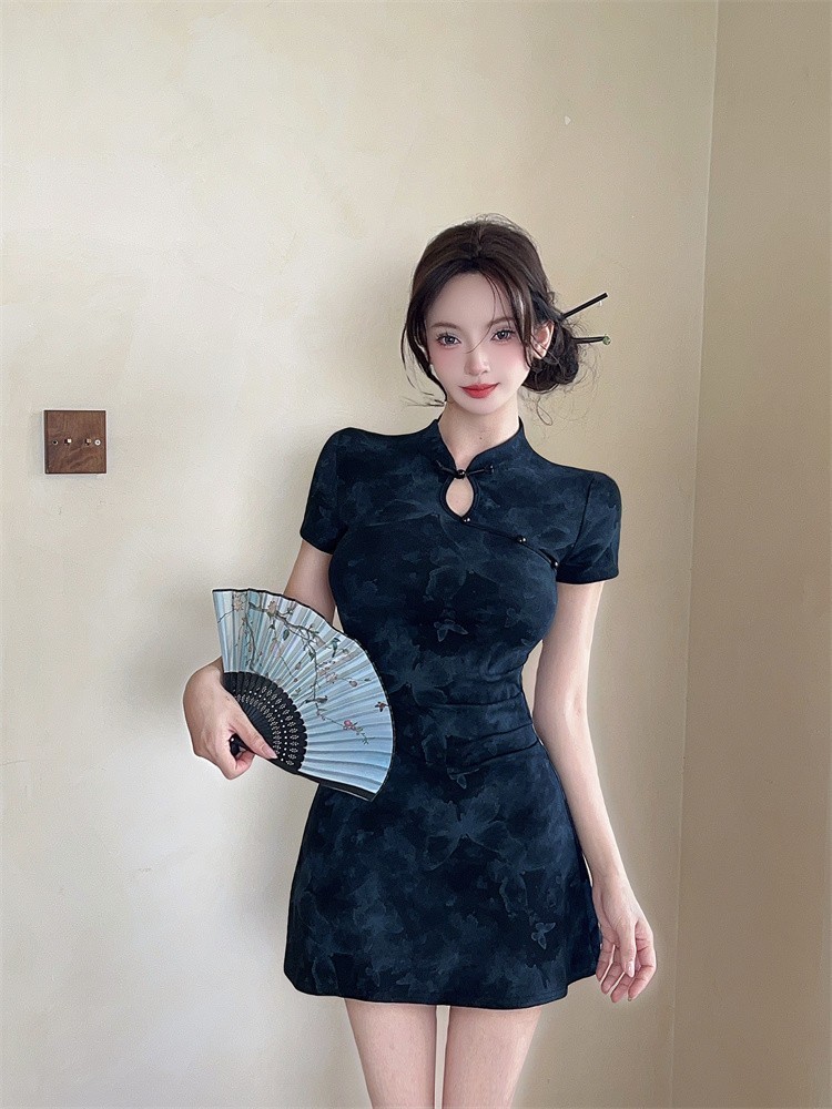 Fashion Women’s Floral A-Line Qipao Dress Short Sleeve Casual Cheongsam Summer