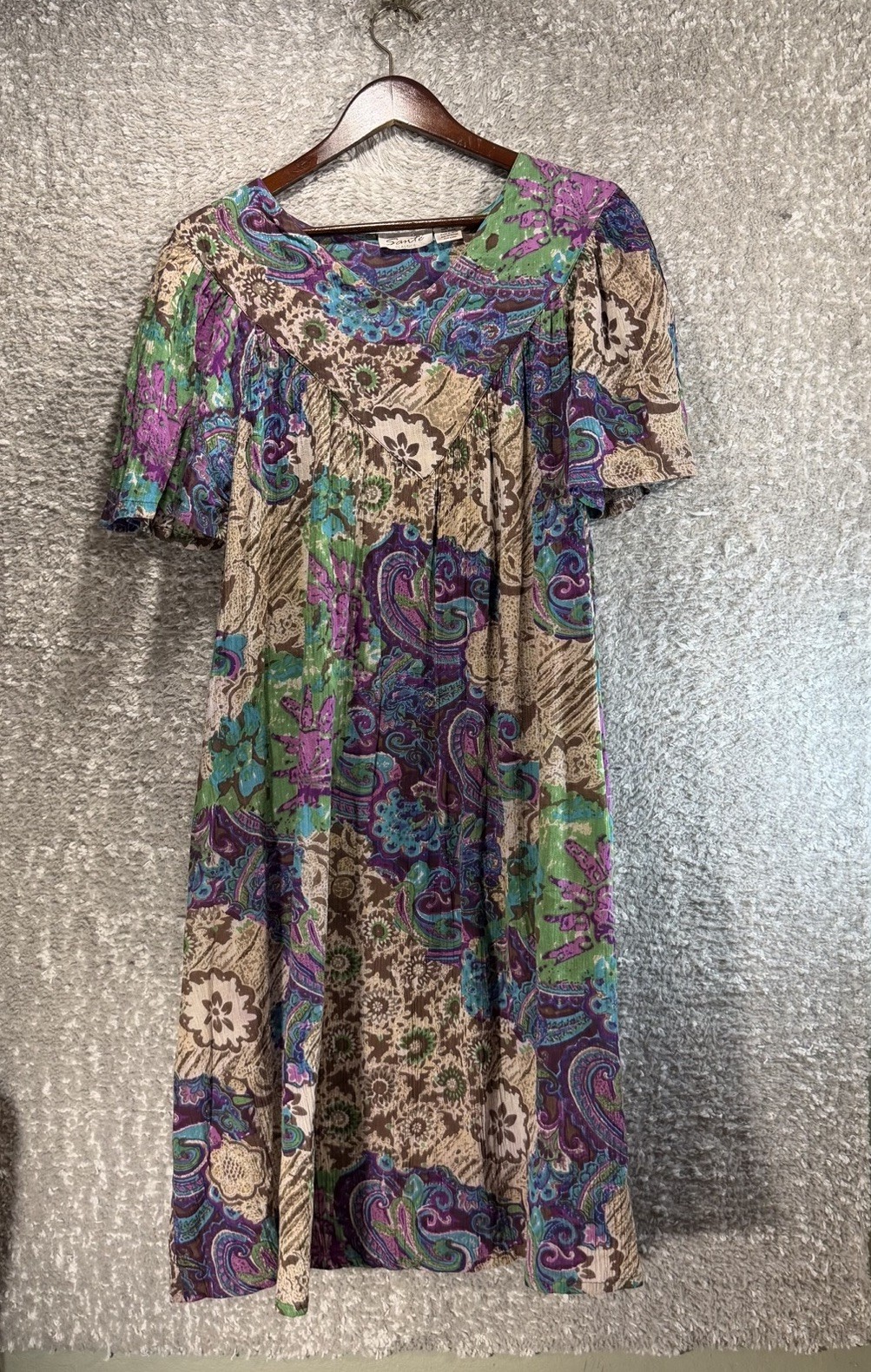 Sante Classics Kaftan Midi Dress Bohemian Peasant Artsy M Cotton Hawaiian VTG