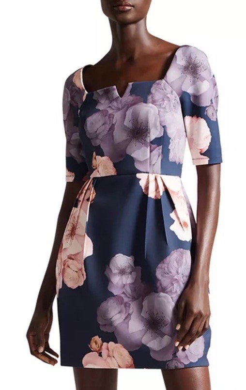 Ted Baker London Lawana Elbow Sleeve Tulip Dress Womens Sz 4 Floral Stretch S M
