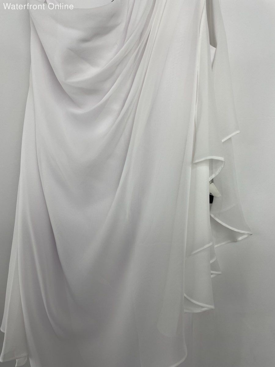 JS Boutique White Sequin One Shoulder Dress Sheer Flowy NWT Size 16