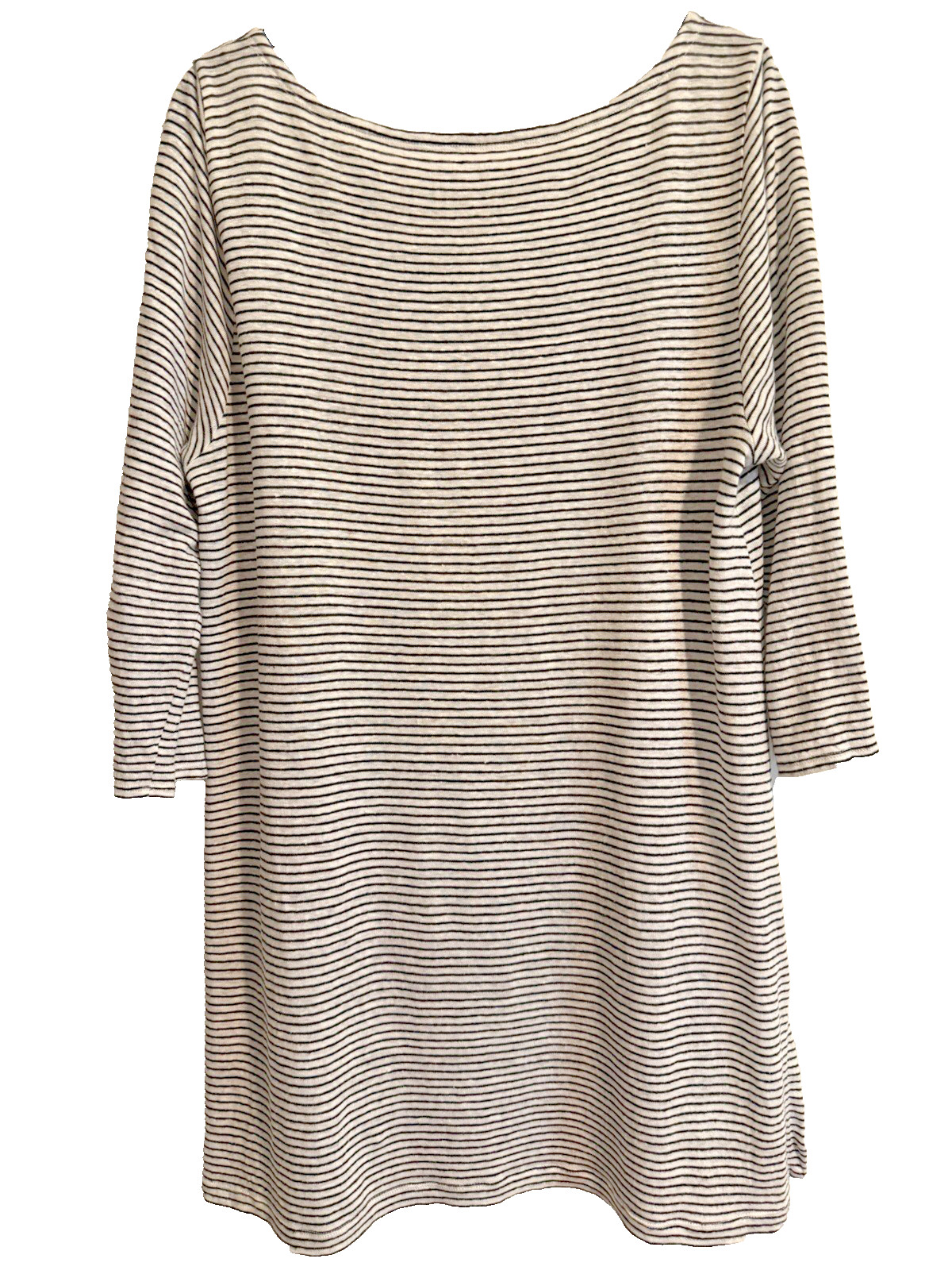 EILEEN FISHER Organic Linen Striped 3/4 Sleeve Dress Size XL White Black