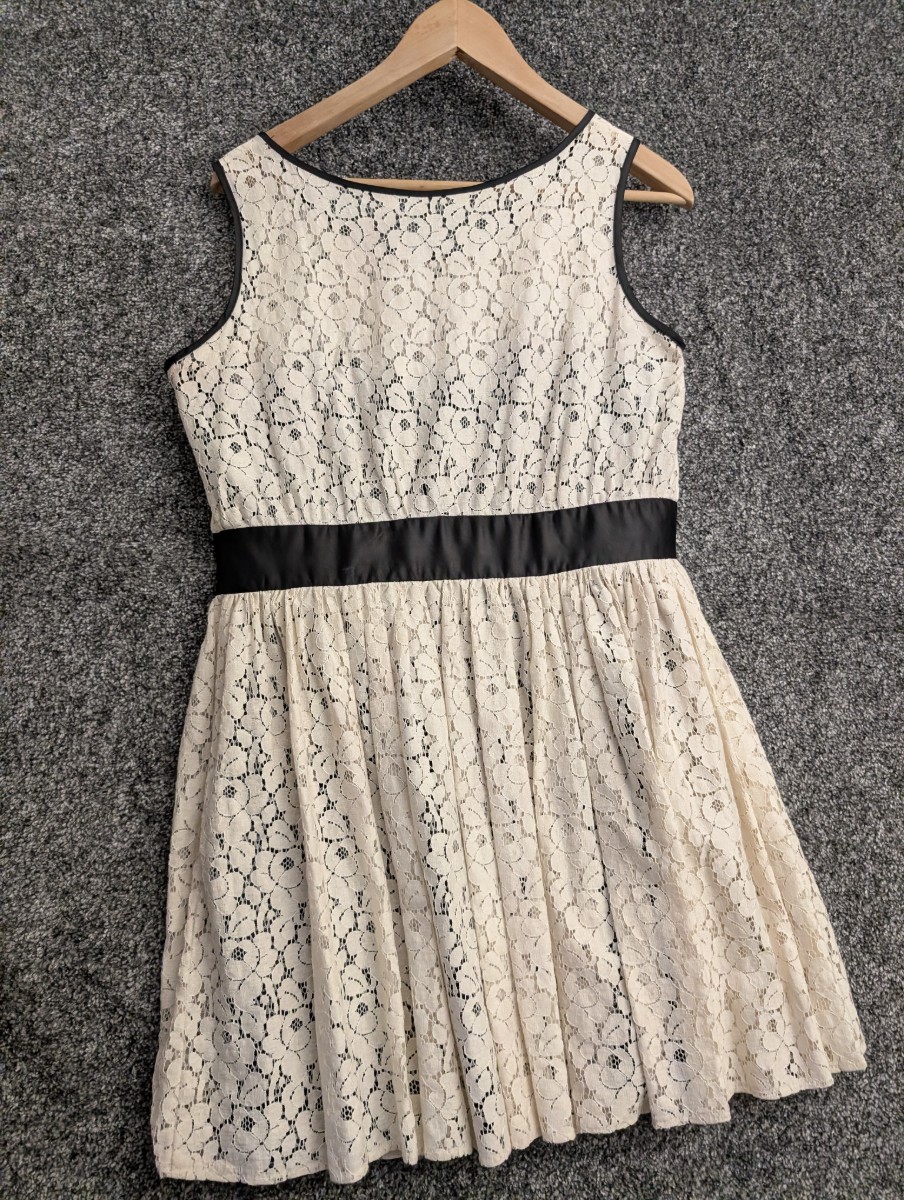 Next Runway Collection Womens Lace Dress Cream Black Trim Sleeveless UK14 34in