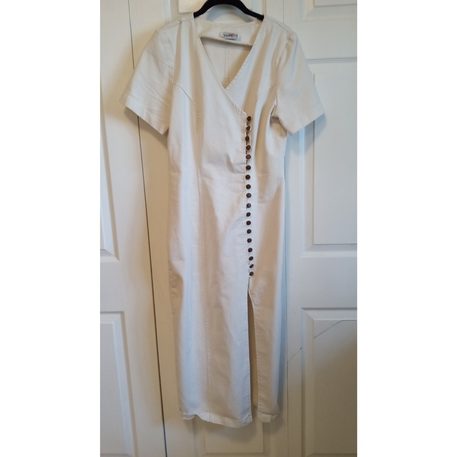 Vanessa by Lira off White denim button side open slit from maxi dress