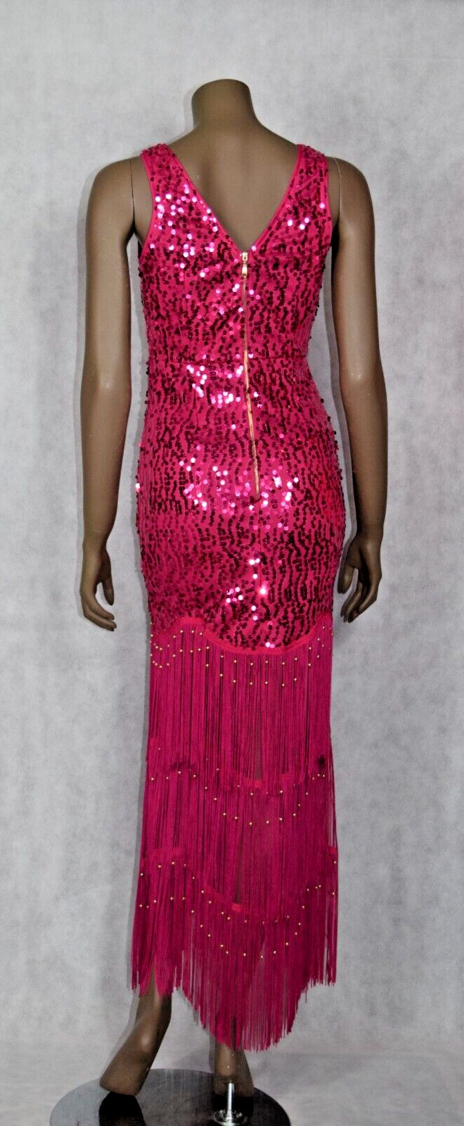 Women Fringe Sequin Beaded Fuschia Dress, Size M, NWT