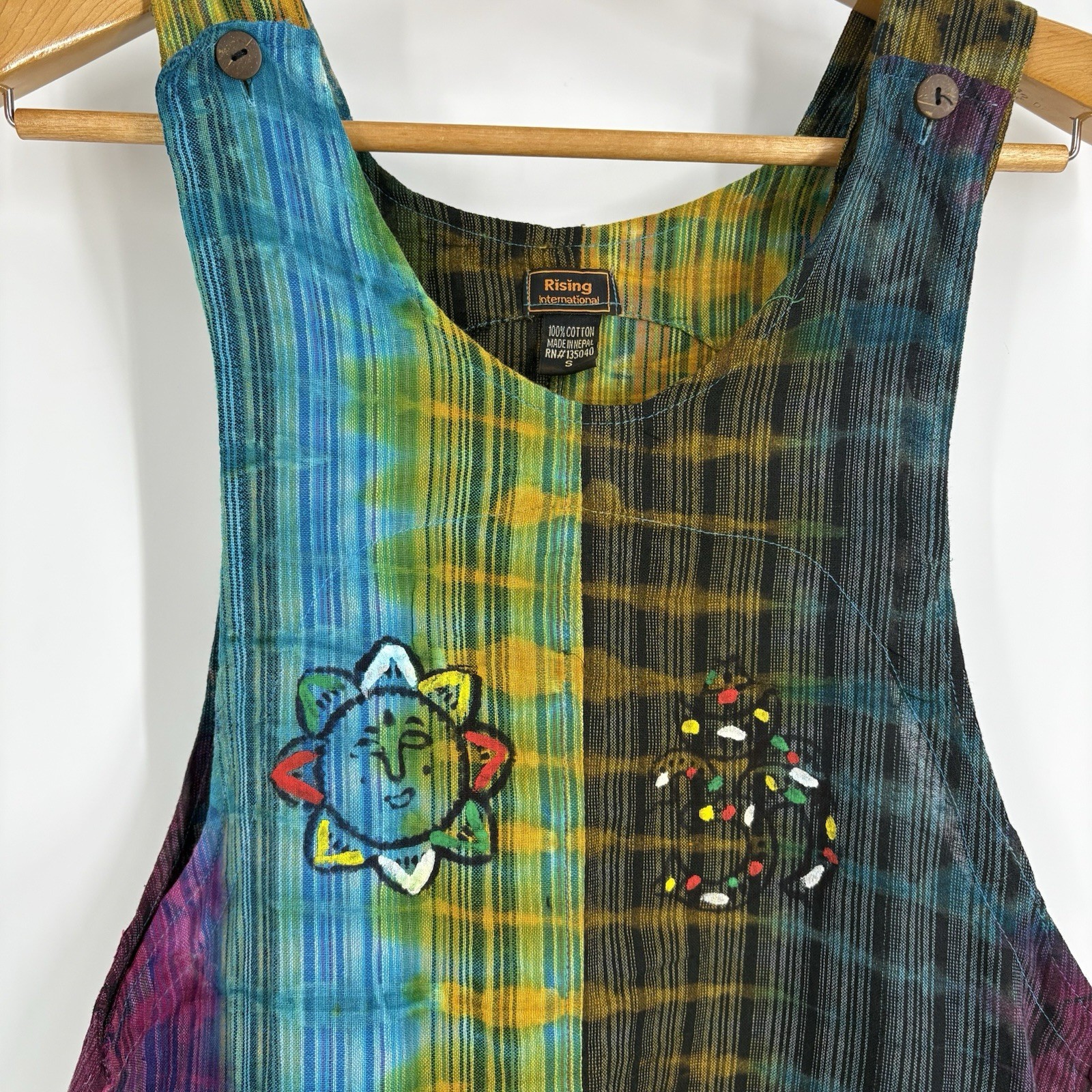 Rising International Womens Midi Dress S Hand Painted Art to Wear Boho Hippie