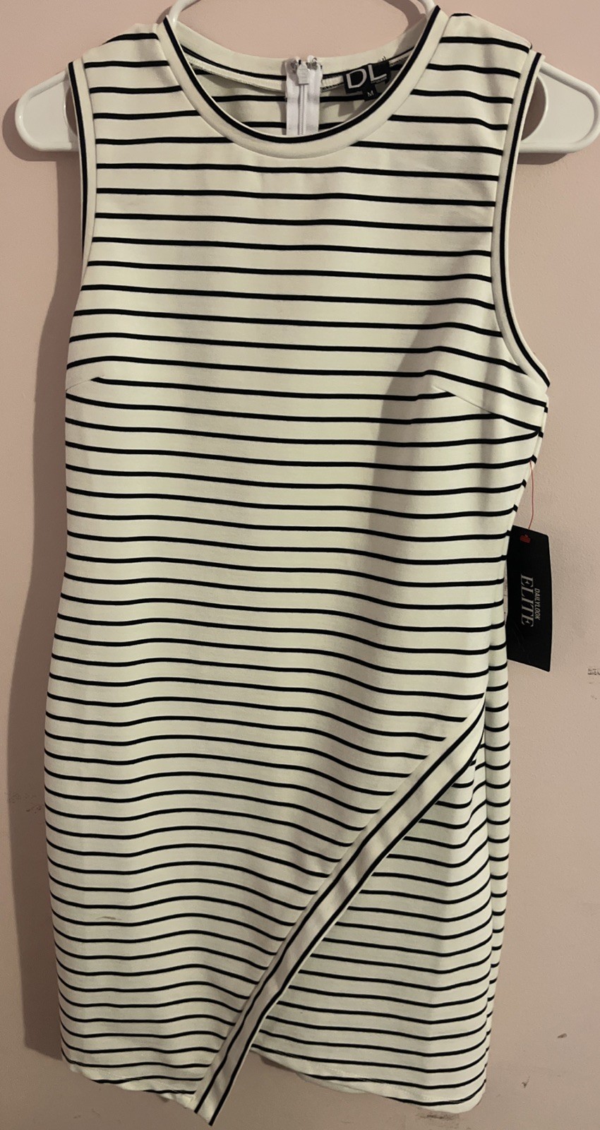 Parisian Chic Old Money Minimalist Black/white Stripe Dress Med L Daily Look NWT