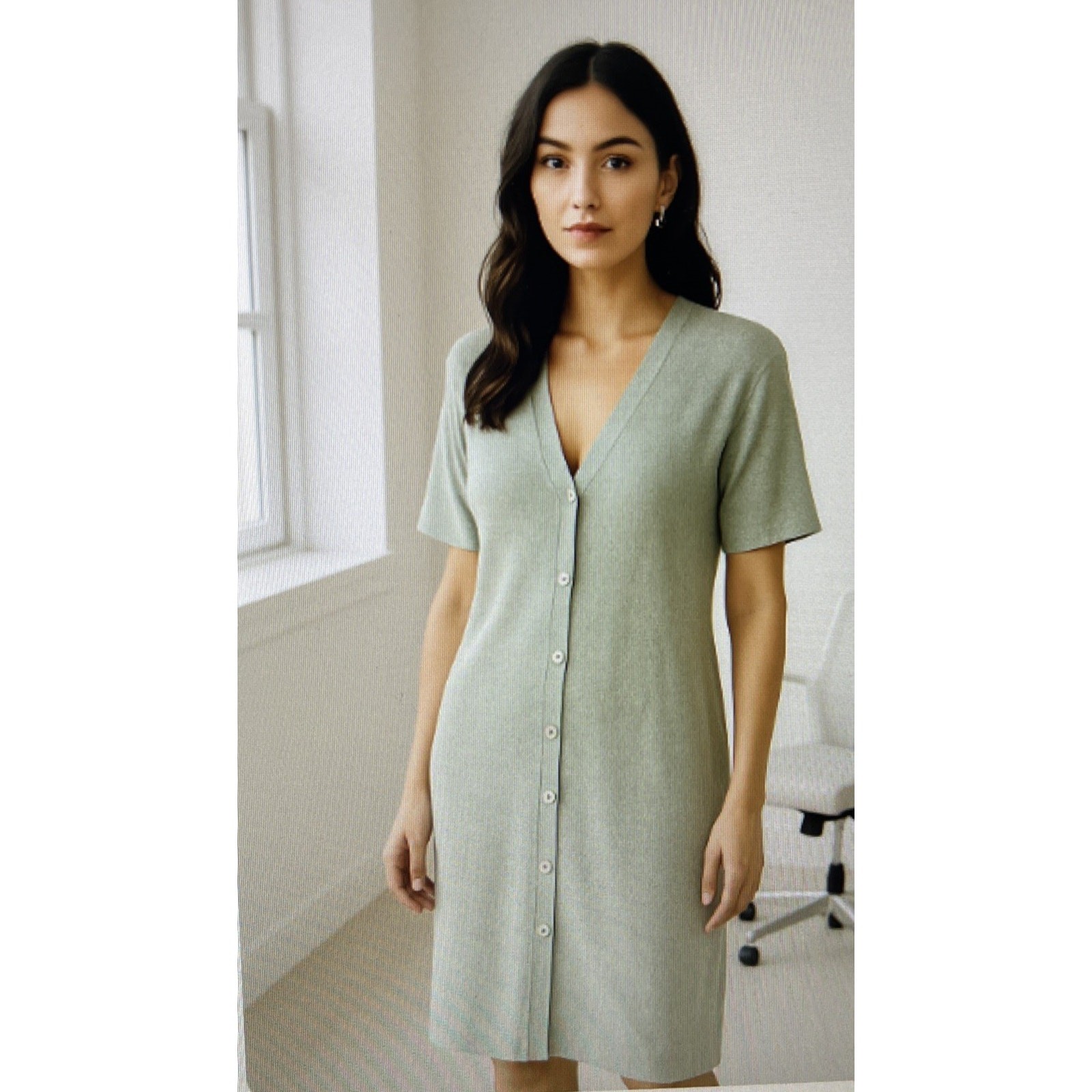 J Jill Linen Blend Button Front Sweater Dress petite XL Sage Green duster