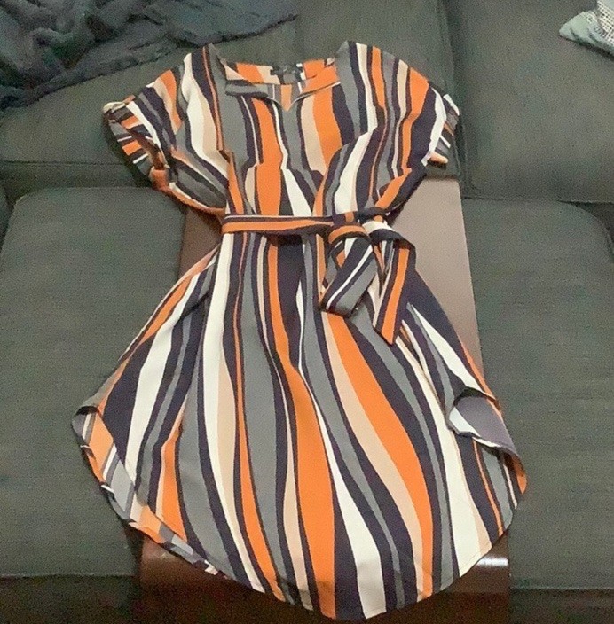 Emery Rose Notch Neck Striped Colorblock Belted Dress Sz Large