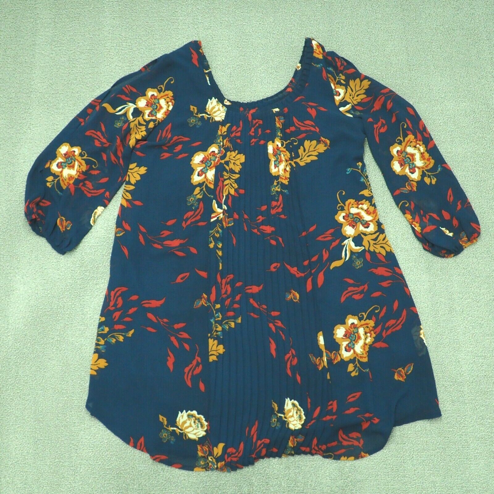 Nwt Eyeshadow Shift Dress Women Small Blue Red Floral Sheer Pleated Knee Length
