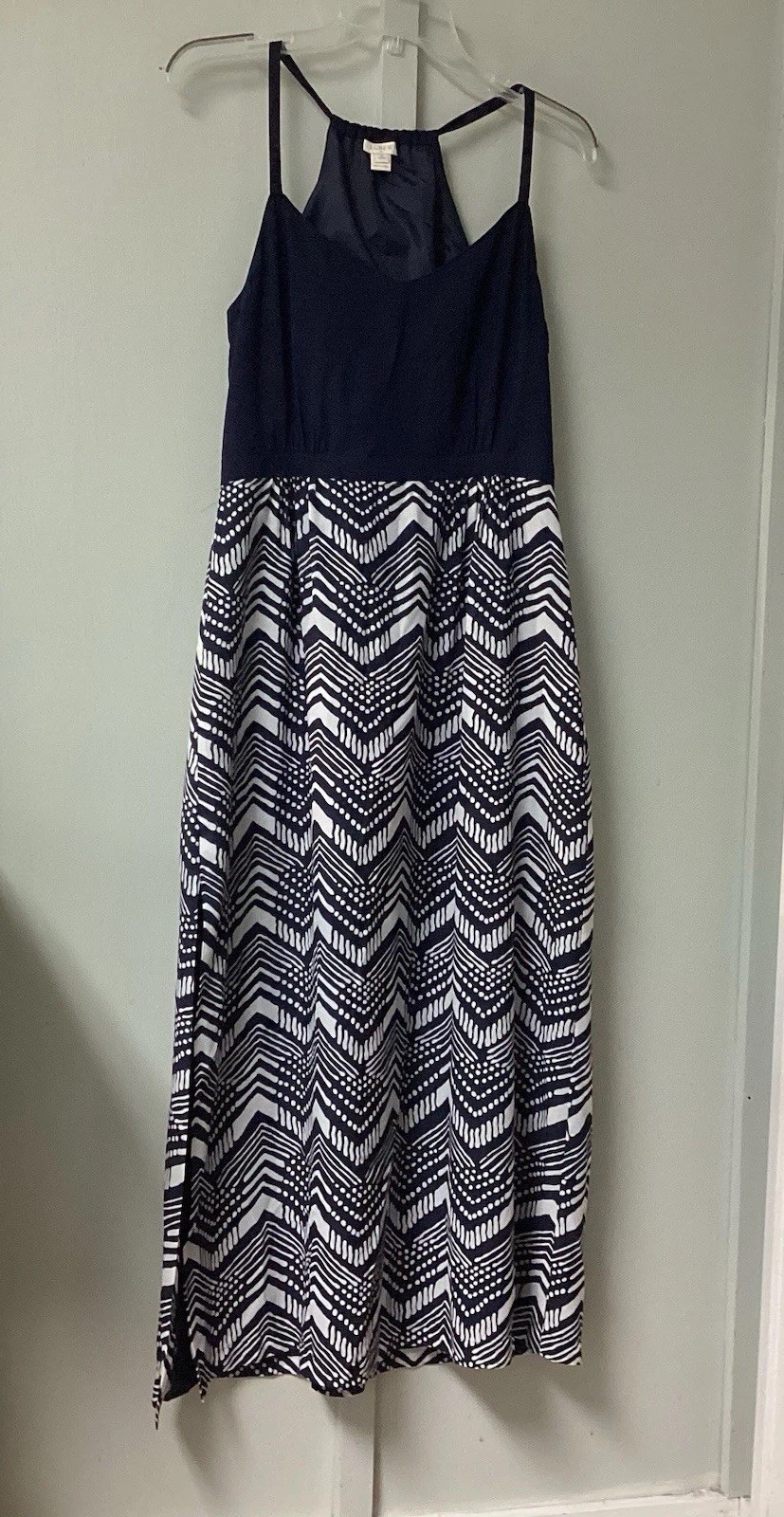 J. Crew Midi Dress Size 10 Petite Halter Polyester Slit Cut Side Zip Navy Lined