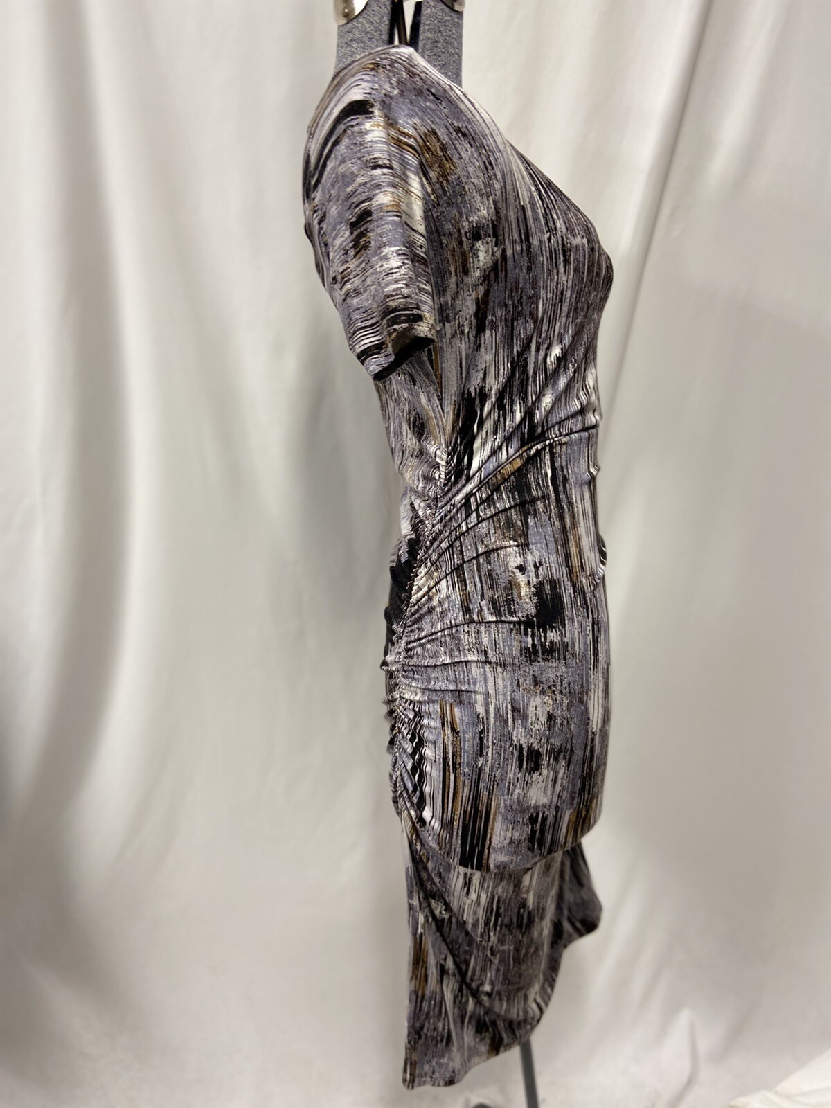 Halston Heritage Dress Size S Small Ruched BodyCon Stretch Abstract Slimming HH