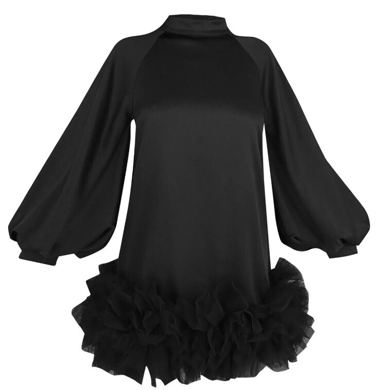 FOREVER UNIQUE BLACK SMOCK MINI DRESS TULLE HEM SIZE UK 6 RRP £79.99 *SOLD OUT