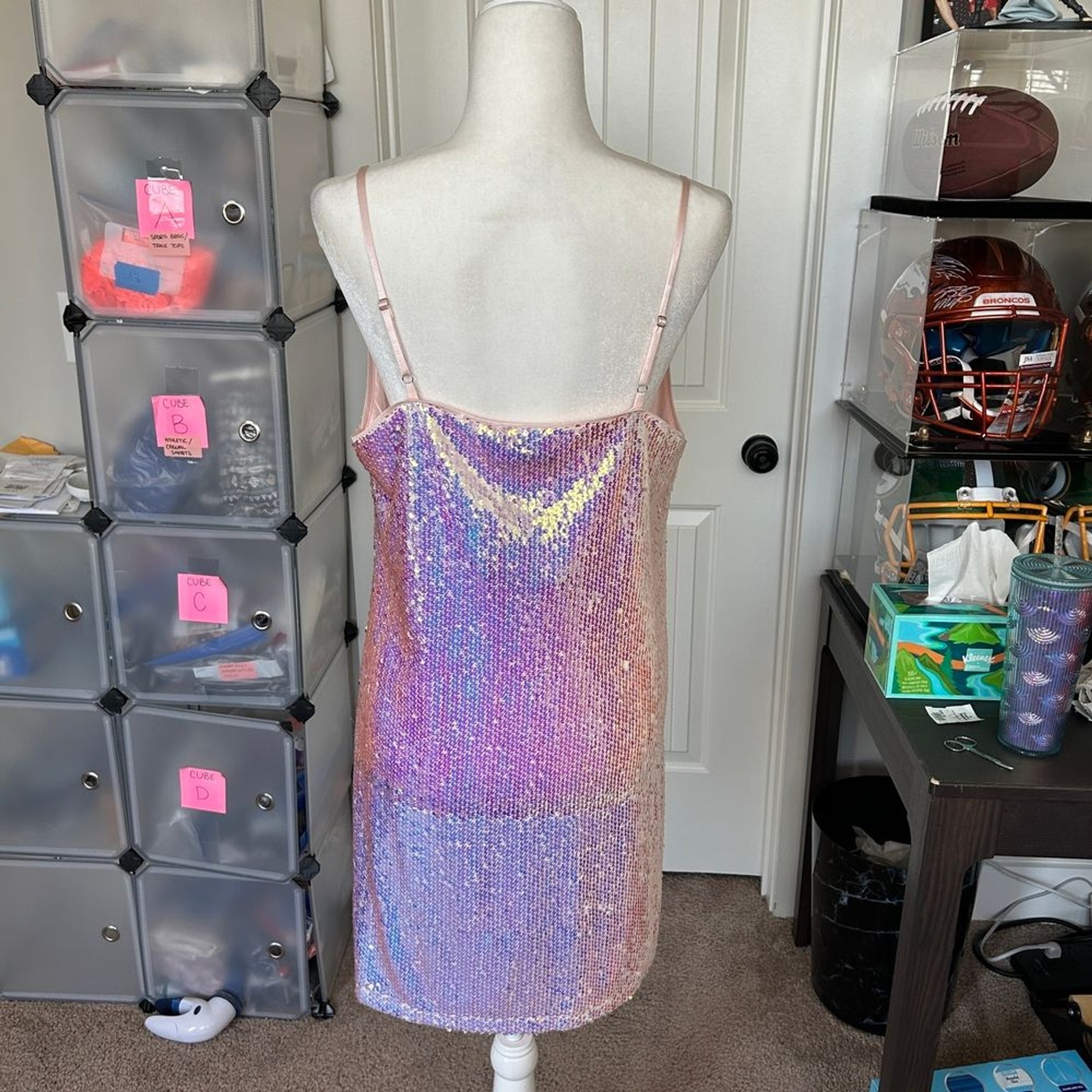 Allegra K Sequin Spaghetti Strap V Neck Cocktail Sparkly Mini Dress NWT Large