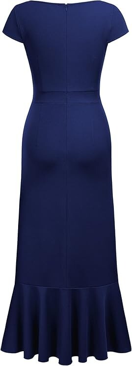 NWT Miusol Vintage Scalloped Neck Detail Ruffle Front Split Small Navy Blue