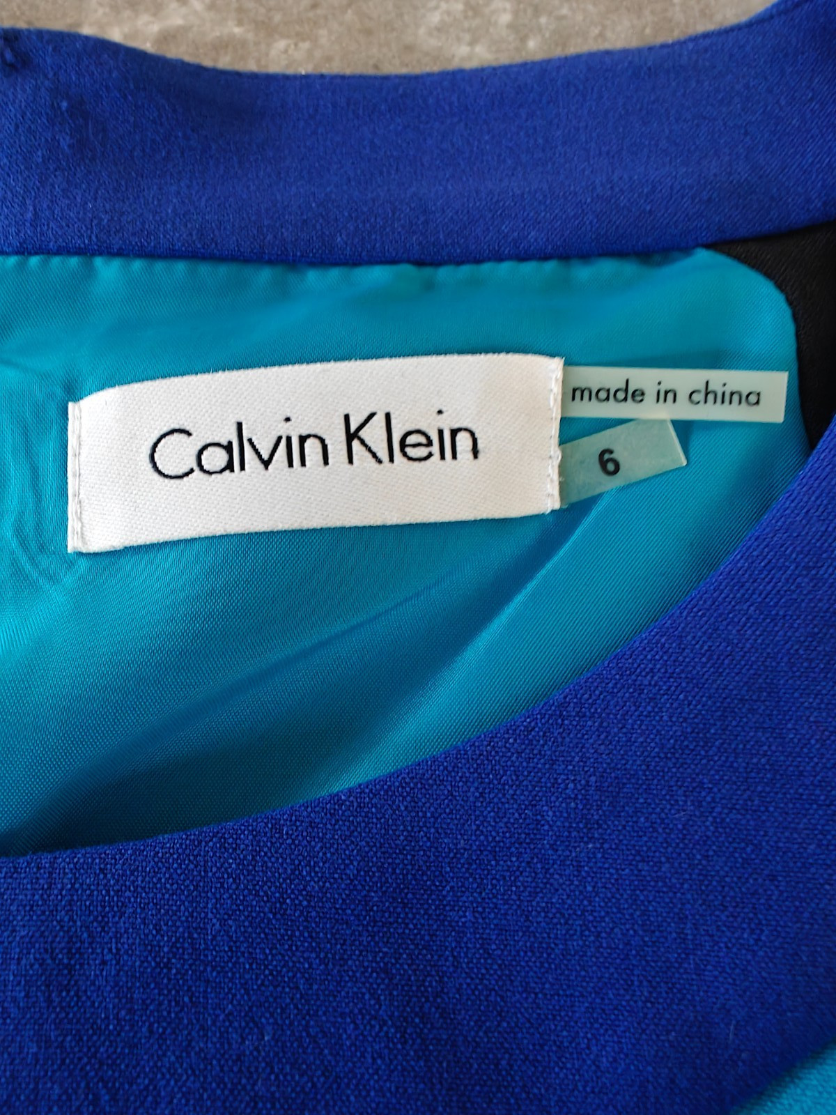 Calvin Klein Dress Size 6 Teal Blue Black Purple Striped Color Block Lined