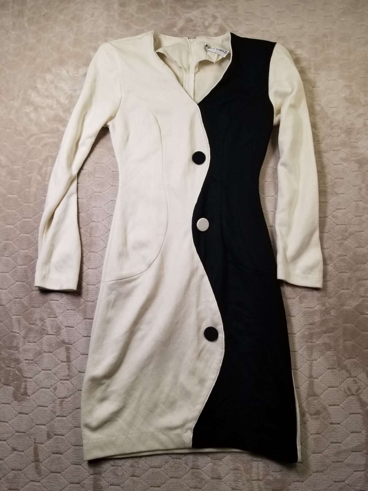 VTG 80s Betsys Things Dress White Black Ying Yang Sz 5/6 See Pics