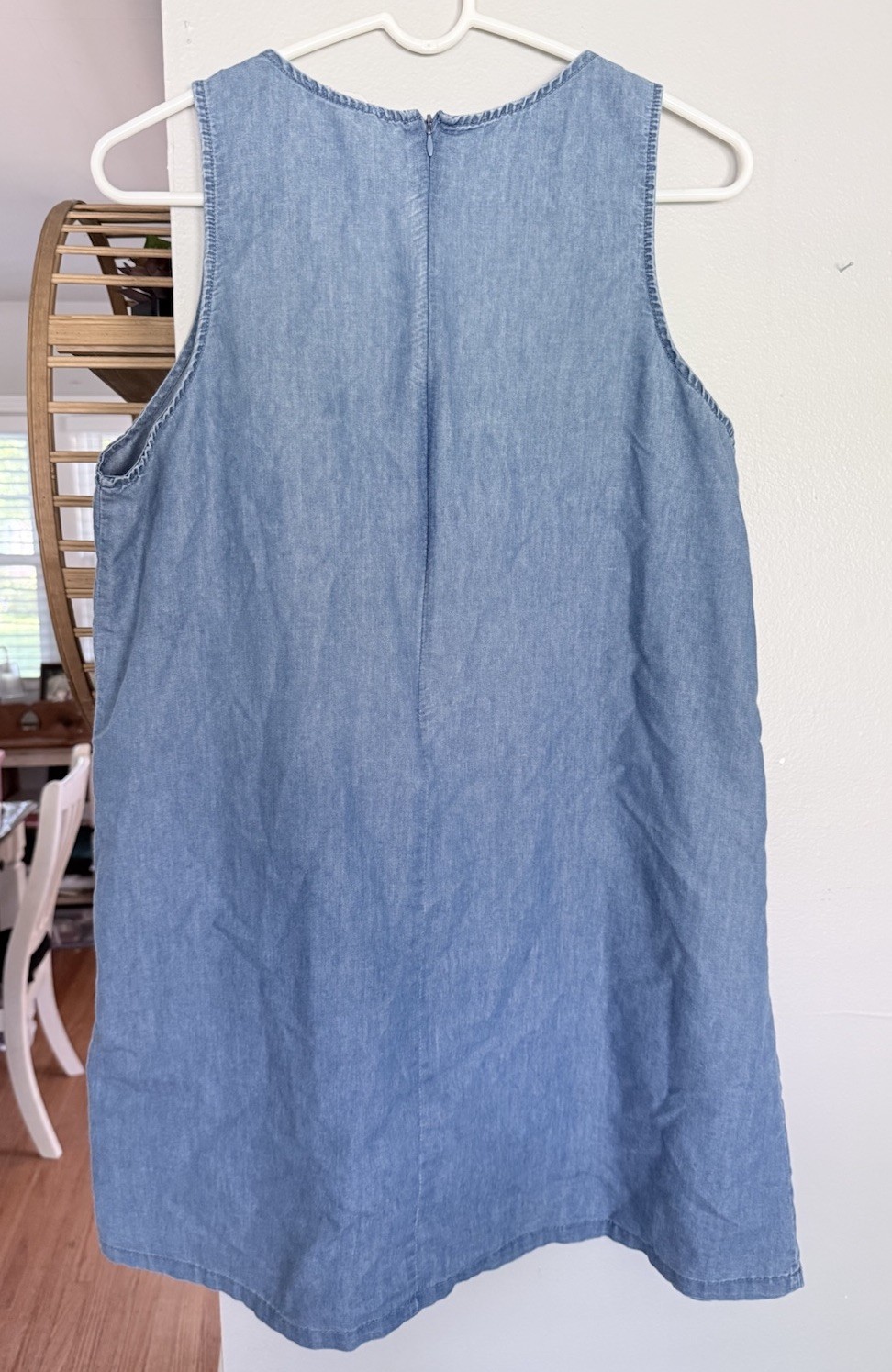 Denim Cotton Sleeveless Shift Raw Hem Dress Size Medium 90s Pockets Jumper